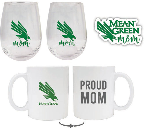 North Texas Collegiate Mom Gift Set - Decal, Coffee Mug & Stemless Wine Glass 