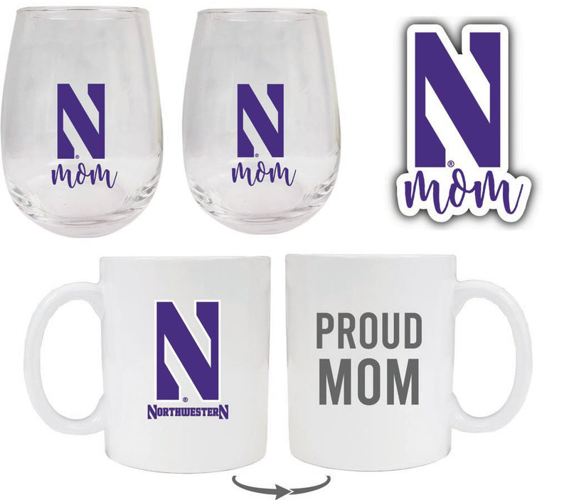 Northwestern University Wildcats Collegiate Mom Gift Set - Decal, Coffee Mug & Stemless Wine Glass 
