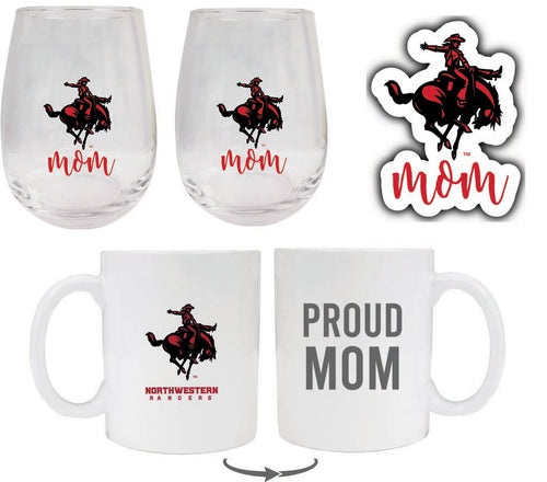 Northwestern Oklahoma State University Collegiate Mom Gift Set - Decal, Coffee Mug & Stemless Wine Glass 