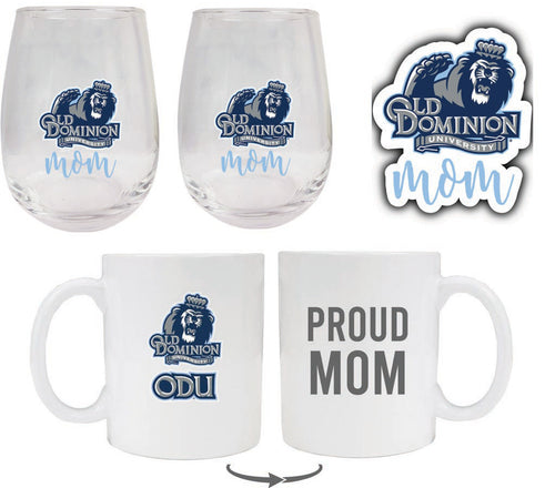 Old Dominion Monarchs Collegiate Mom Gift Set - Decal, Coffee Mug & Stemless Wine Glass 