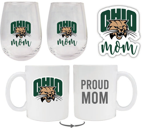 Ohio University Collegiate Mom Gift Set - Decal, Coffee Mug & Stemless Wine Glass 