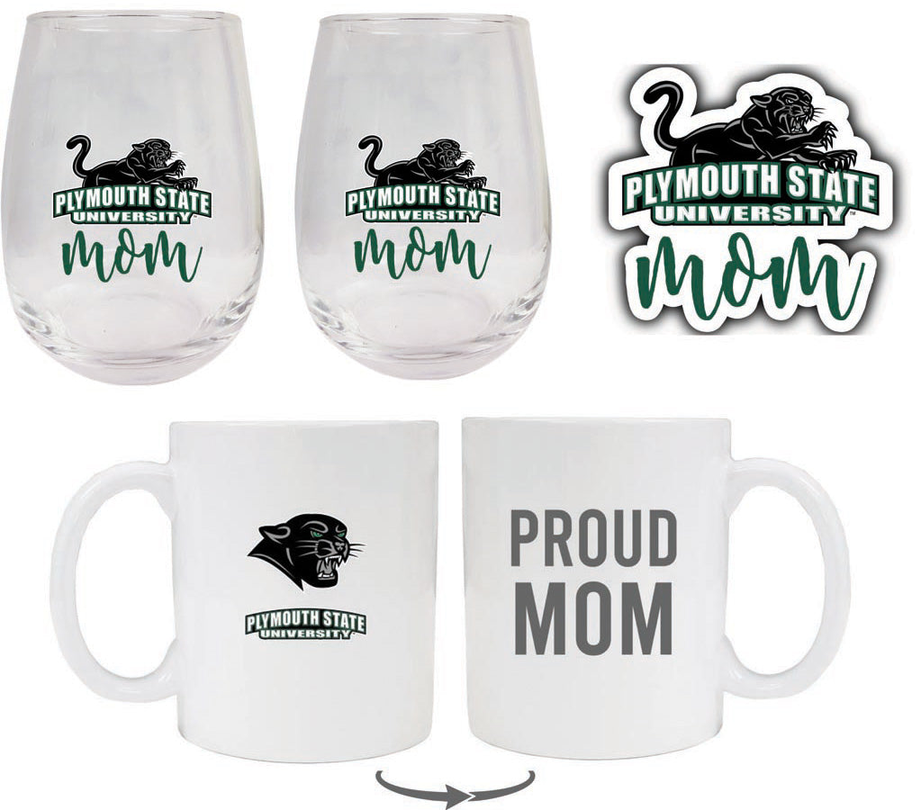 Plymouth State University Collegiate Mom Gift Set - Decal, Coffee Mug & Stemless Wine Glass 
