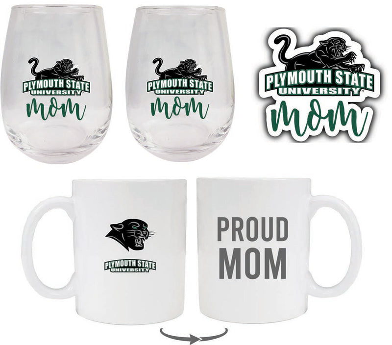 Plymouth State University Collegiate Mom Gift Set - Decal, Coffee Mug & Stemless Wine Glass 