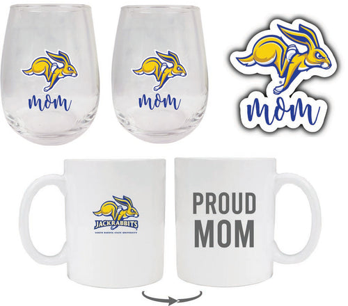 South Dakota State Jackrabbits Collegiate Mom Gift Set - Decal, Coffee Mug & Stemless Wine Glass 