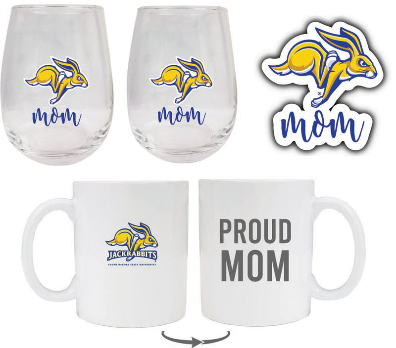 South Dakota State Jackrabbits Collegiate Mom Gift Set - Decal, Coffee Mug & Stemless Wine Glass 