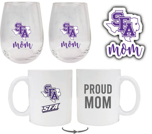 Stephen F. Austin State University Collegiate Mom Gift Set - Decal, Coffee Mug & Stemless Wine Glass 