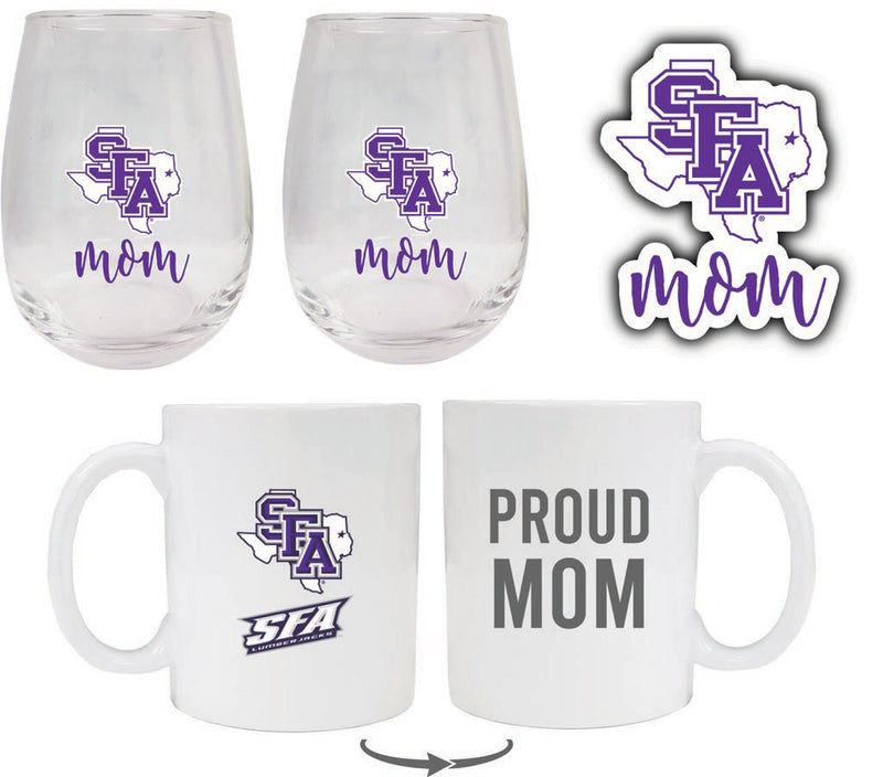 Stephen F. Austin State University Collegiate Mom Gift Set - Decal, Coffee Mug & Stemless Wine Glass 