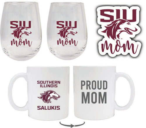 Southern Illinois Salukis Collegiate Mom Gift Set - Decal, Coffee Mug & Stemless Wine Glass 