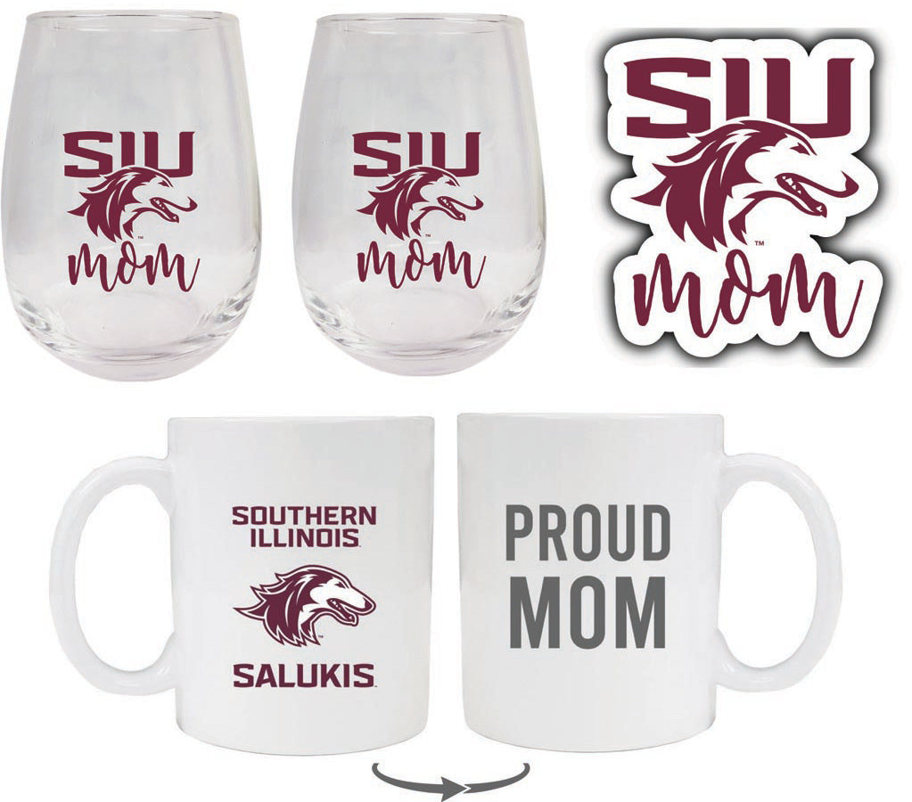 Southern Illinois Salukis Collegiate Mom Gift Set - Decal, Coffee Mug & Stemless Wine Glass 