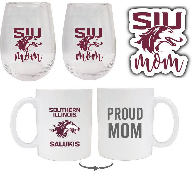 Southern Illinois Salukis Collegiate Mom Gift Set - Decal, Coffee Mug & Stemless Wine Glass 