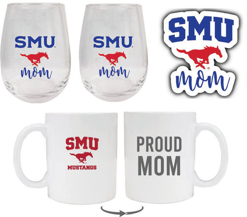 Southern Methodist University Collegiate Mom Gift Set - Decal, Coffee Mug & Stemless Wine Glass 