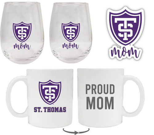 University of St. Thomas Collegiate Mom Gift Set - Decal, Coffee Mug & Stemless Wine Glass 