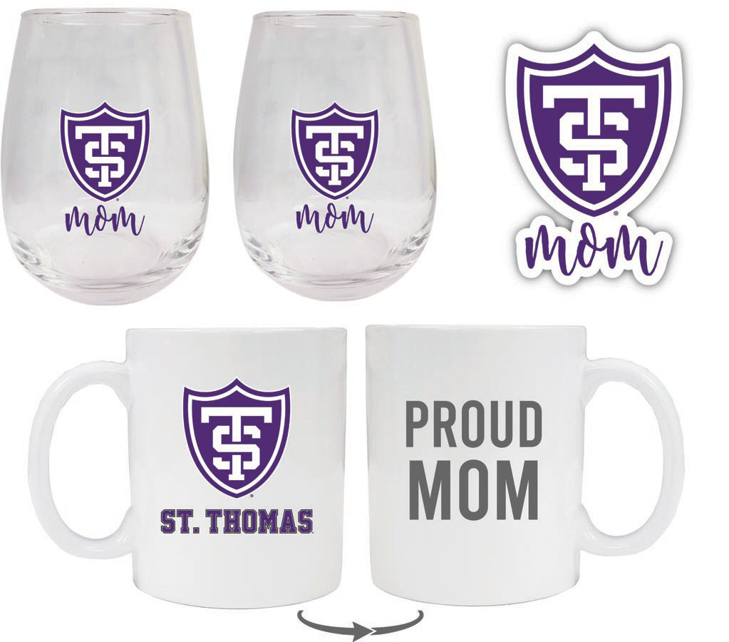 University of St. Thomas Collegiate Mom Gift Set - Decal, Coffee Mug & Stemless Wine Glass 