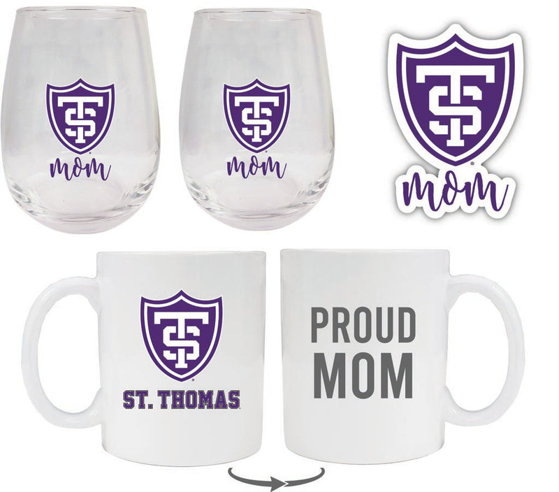 University of St. Thomas Collegiate Mom Gift Set - Decal, Coffee Mug & Stemless Wine Glass 