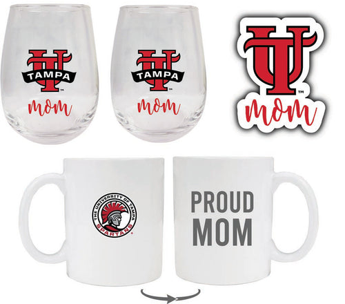University of Tampa Spartans Collegiate Mom Gift Set - Decal, Coffee Mug & Stemless Wine Glass 