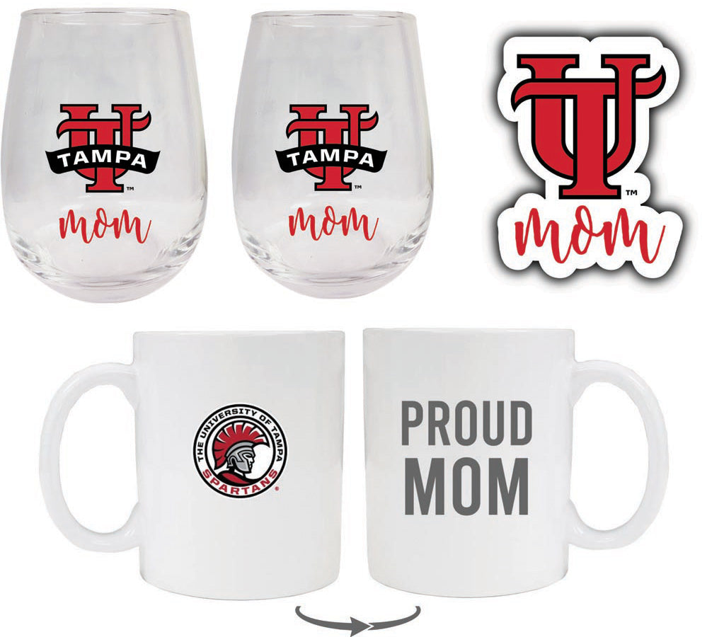 University of Tampa Spartans Collegiate Mom Gift Set - Decal, Coffee Mug & Stemless Wine Glass 