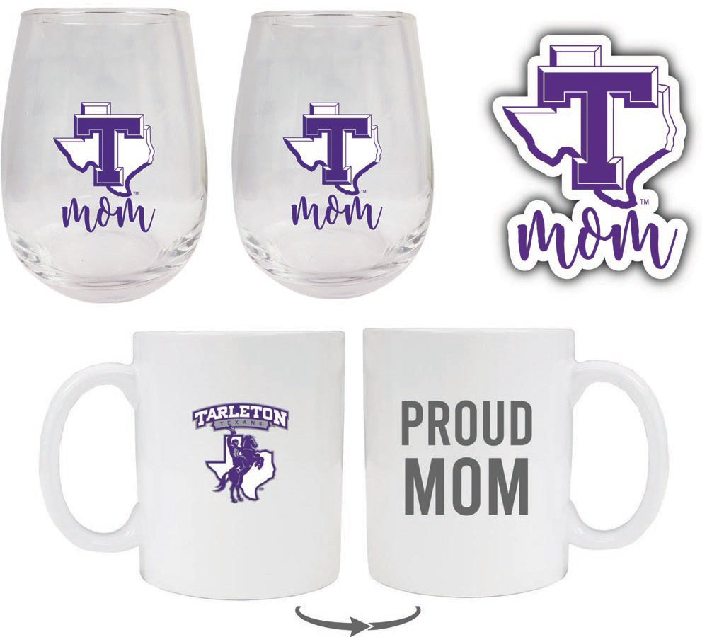 Tarleton State University Collegiate Mom Gift Set - Decal, Coffee Mug & Stemless Wine Glass 
