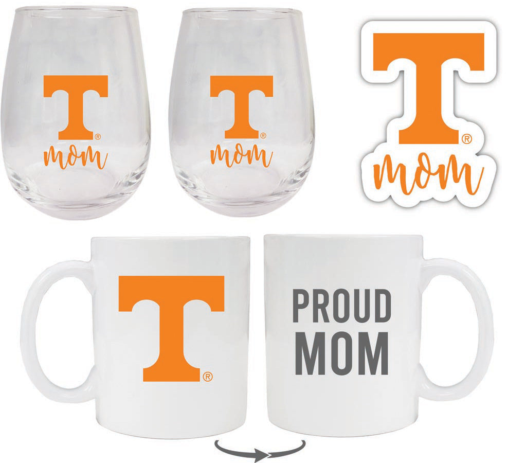 Tennessee Knoxville Volunteers Collegiate Mom Gift Set - Decal, Coffee Mug & Stemless Wine Glass 