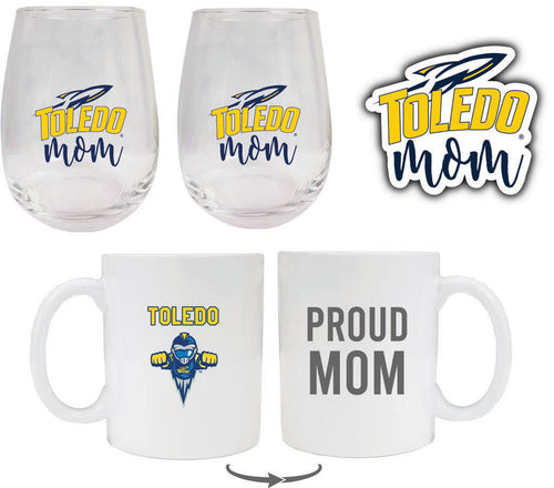 Toledo Rockets Collegiate Mom Gift Set - Decal, Coffee Mug & Stemless Wine Glass 