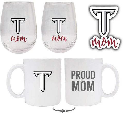 Troy University Collegiate Mom Gift Set - Decal, Coffee Mug & Stemless Wine Glass 