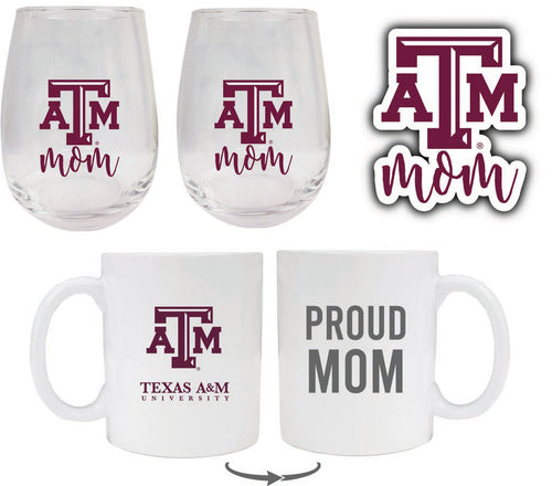 Texas A&M Aggies Collegiate Mom Gift Set - Decal, Coffee Mug & Stemless Wine Glass 