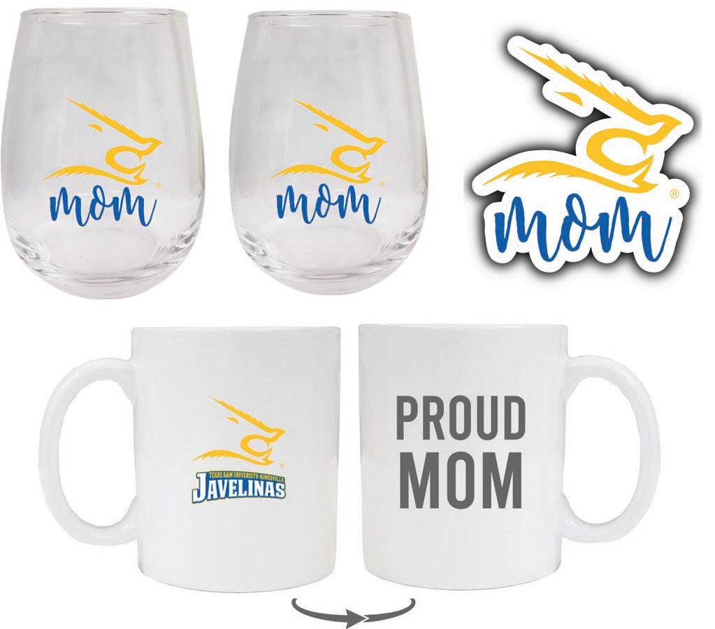 Texas A&M Kingsville Javelinas Collegiate Mom Gift Set - Decal, Coffee Mug & Stemless Wine Glass 