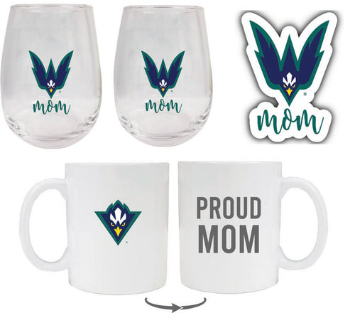 North Carolina Wilmington Seahawks Collegiate Mom Gift Set - Decal, Coffee Mug & Stemless Wine Glass 