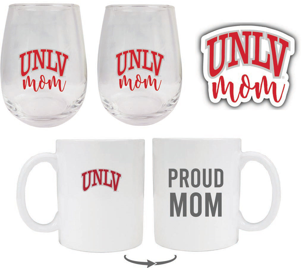UNLV Rebels Collegiate Mom Gift Set - Decal, Coffee Mug & Stemless Wine Glass 