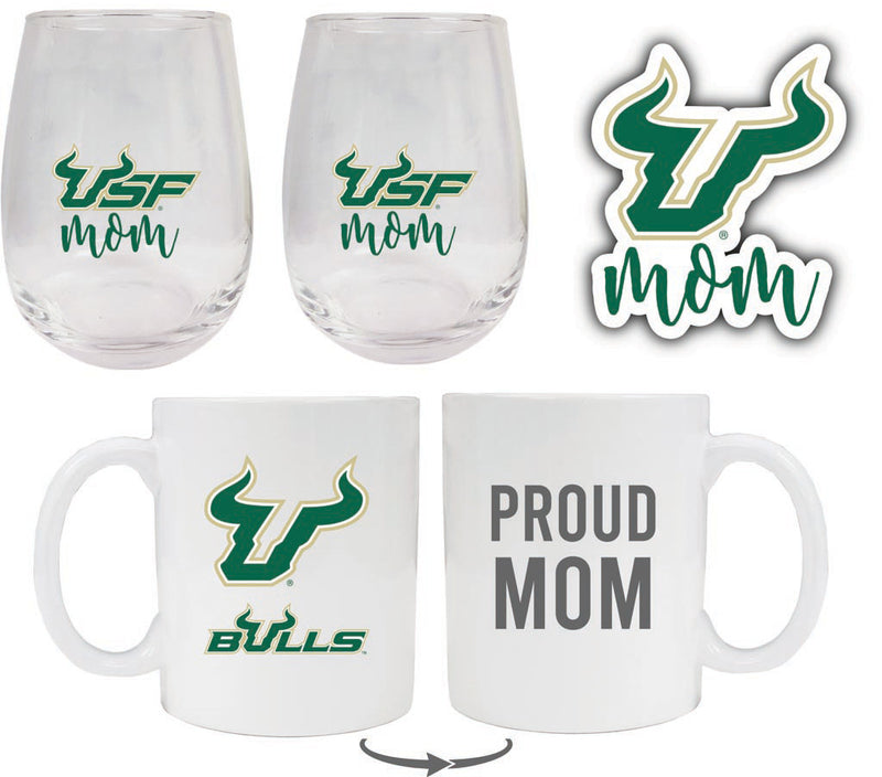 South Florida Bulls Collegiate Mom Gift Set - Decal, Coffee Mug & Stemless Wine Glass 