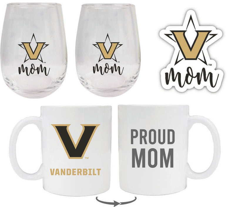 Vanderbilt University Collegiate Mom Gift Set - Decal, Coffee Mug & Stemless Wine Glass 