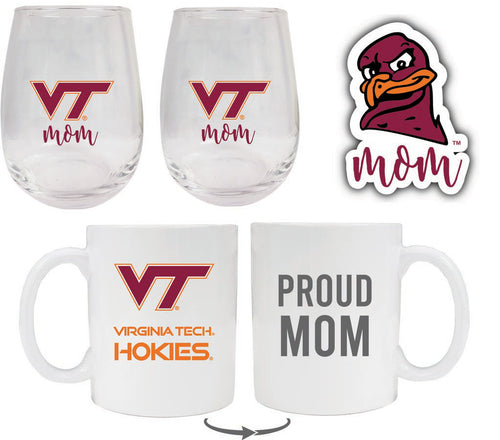 Virginia Tech Hokies Collegiate Mom Gift Set - Decal, Coffee Mug & Stemless Wine Glass 