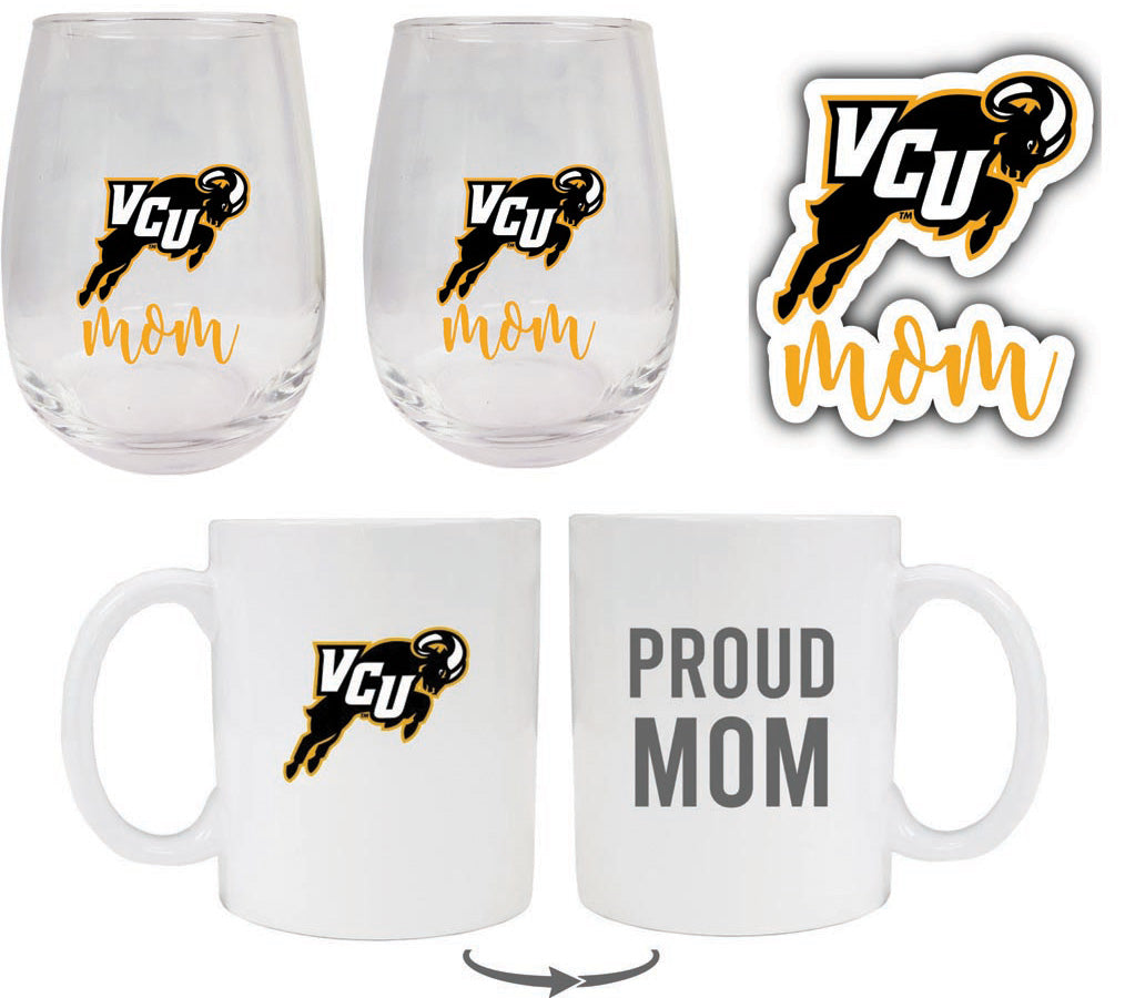 Virginia Commonwealth Collegiate Mom Gift Set - Decal, Coffee Mug & Stemless Wine Glass 