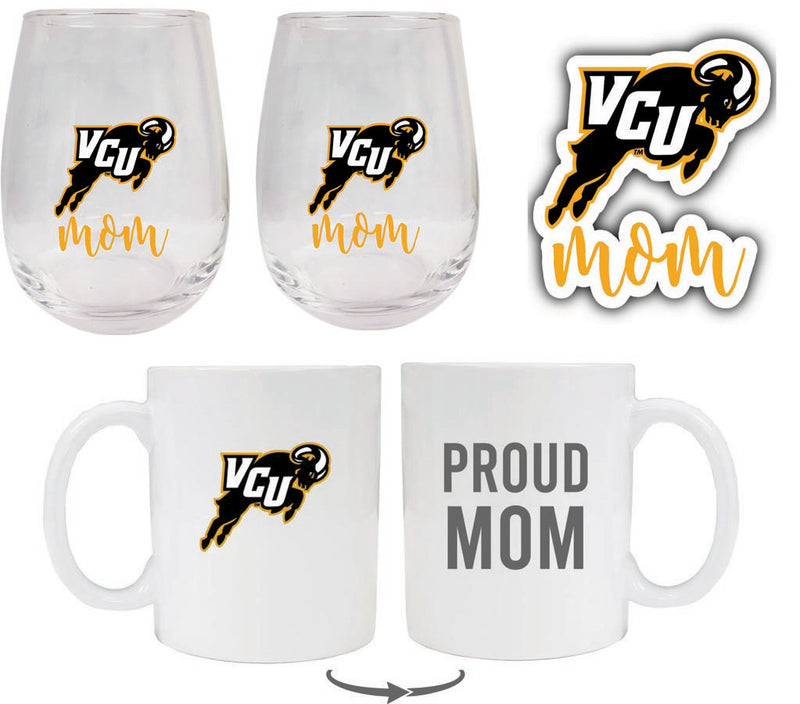 Virginia Commonwealth Collegiate Mom Gift Set - Decal, Coffee Mug & Stemless Wine Glass 