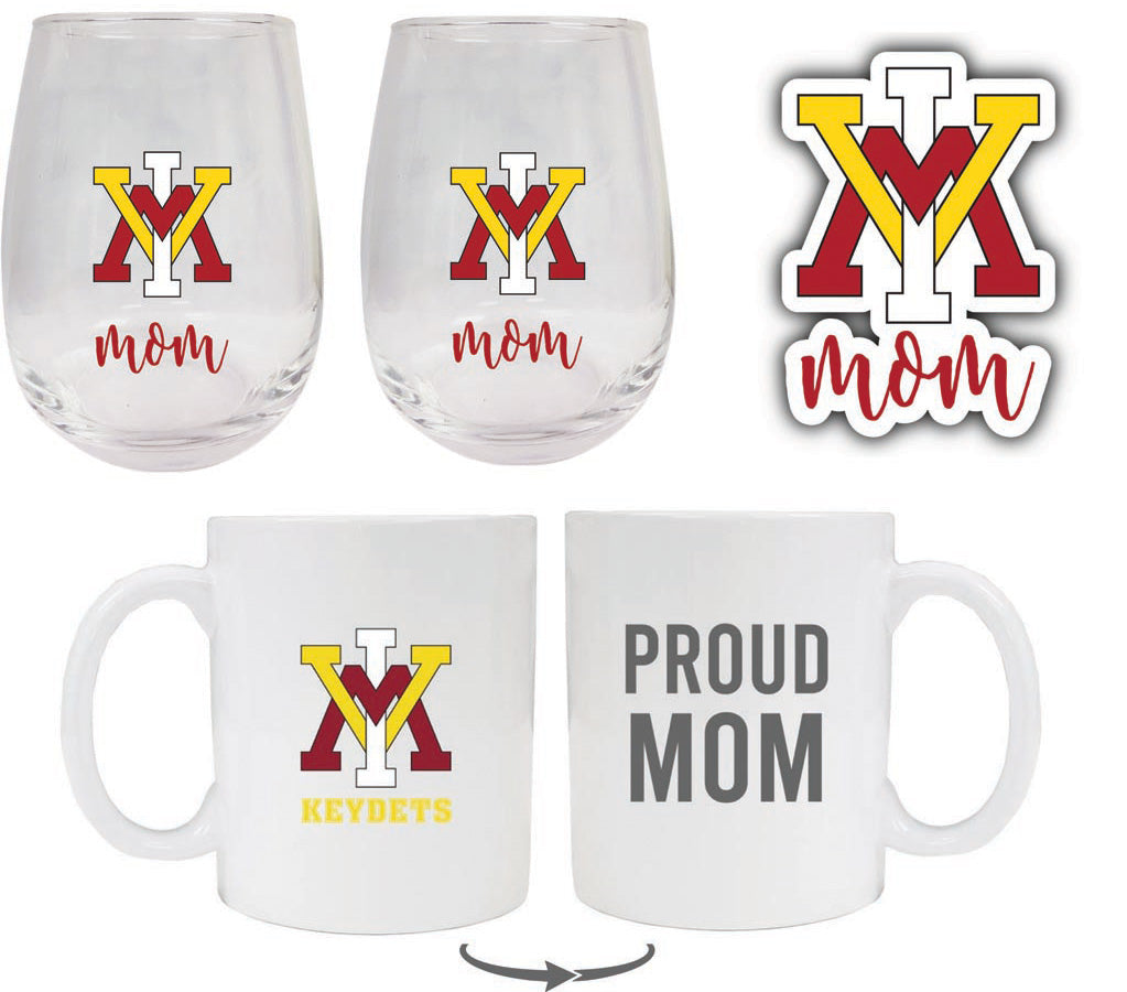 VMI Keydets Collegiate Mom Gift Set - Decal, Coffee Mug & Stemless Wine Glass 