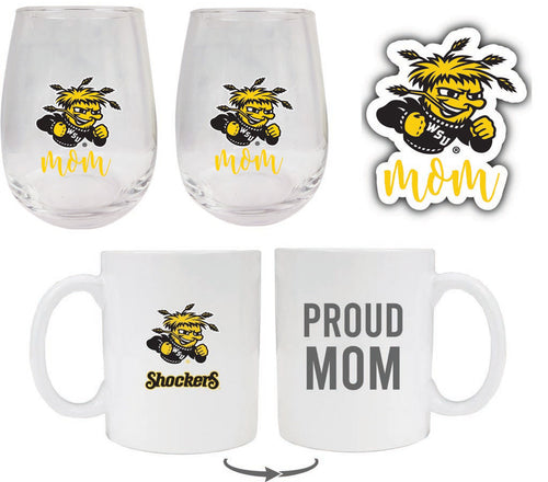 Wichita State Shockers Collegiate Mom Gift Set - Decal, Coffee Mug & Stemless Wine Glass 
