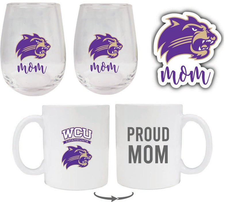 Western Carolina University Collegiate Mom Gift Set - Decal, Coffee Mug & Stemless Wine Glass 