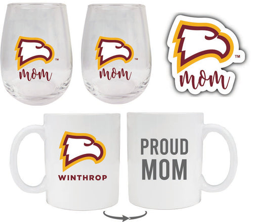 Winthrop University Collegiate Mom Gift Set - Decal, Coffee Mug & Stemless Wine Glass 