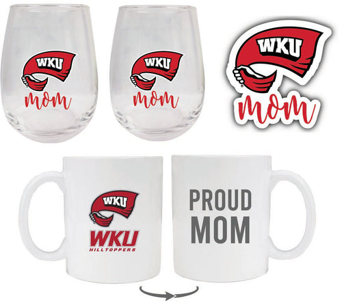 Western Kentucky Hilltoppers Collegiate Mom Gift Set - Decal, Coffee Mug & Stemless Wine Glass 