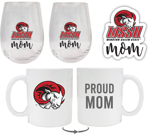 Winston-Salem State Collegiate Mom Gift Set - Decal, Coffee Mug & Stemless Wine Glass 