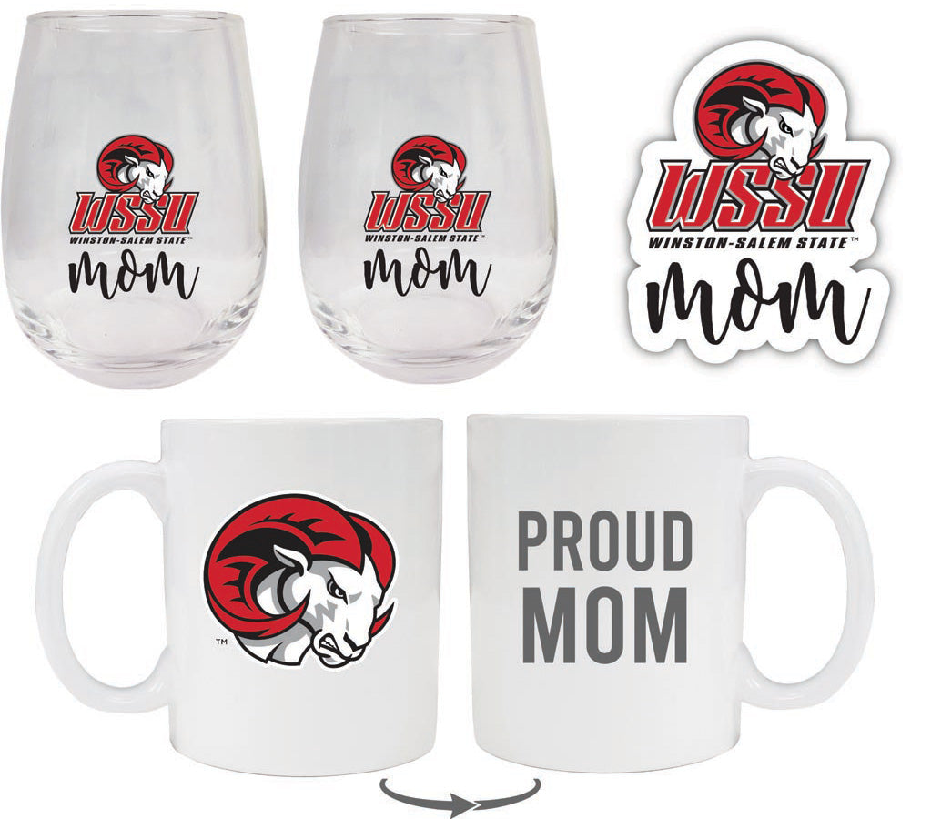 Winston-Salem State Collegiate Mom Gift Set - Decal, Coffee Mug & Stemless Wine Glass 