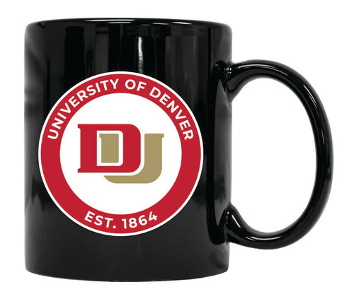 University of Denver Pioneers 12 oz Black Ceramic Coffee Mug Circle Design Officially Licensed Collegiate Product 