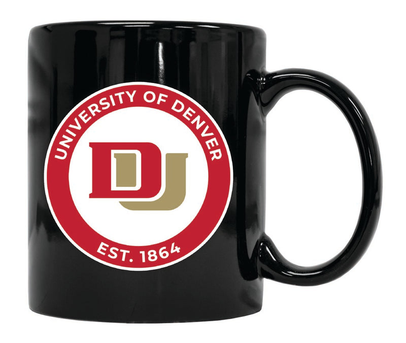 University of Denver Pioneers 12 oz Black Ceramic Coffee Mug Circle Design Officially Licensed Collegiate Product 