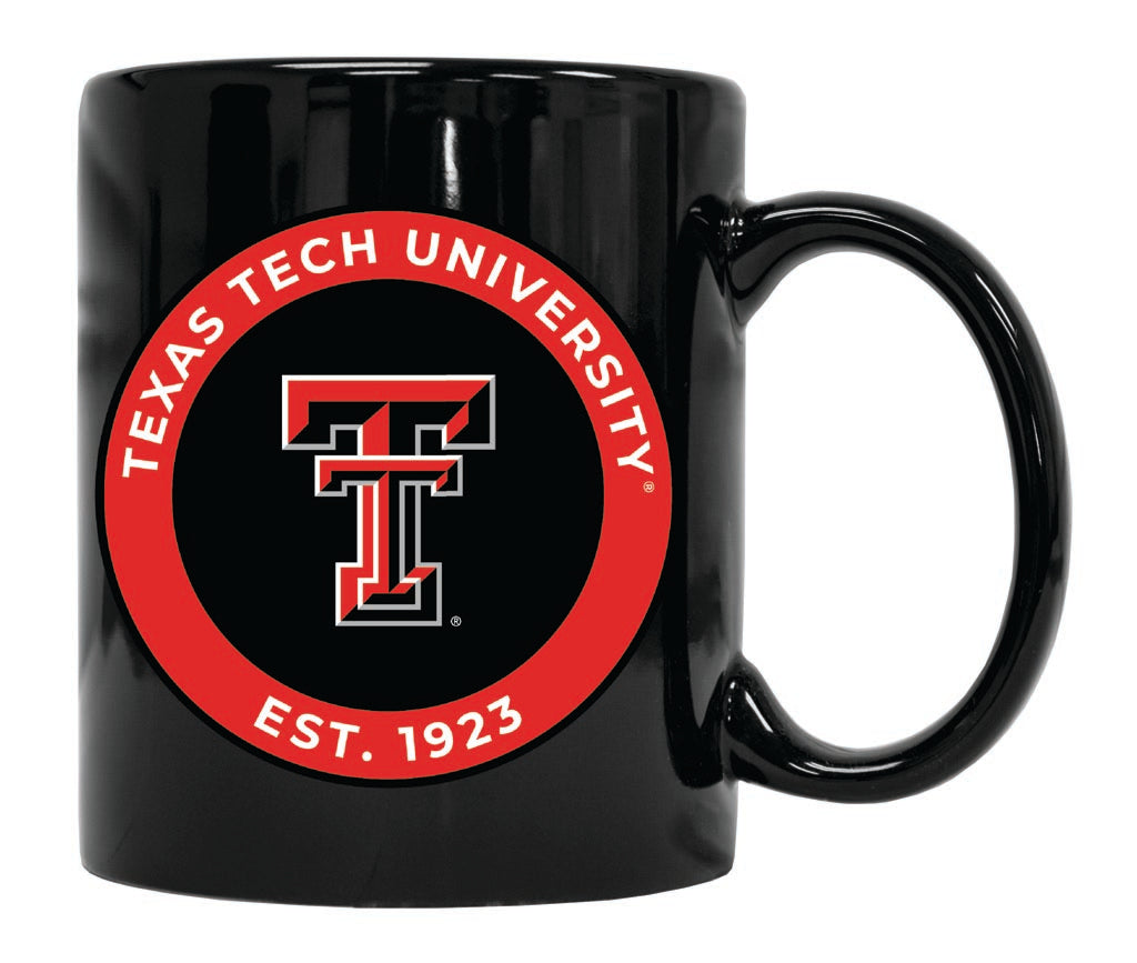 Texas Tech Red Raiders 12 oz Black Ceramic Coffee Mug Circle Design Officially Licensed Collegiate Product 4-Pack