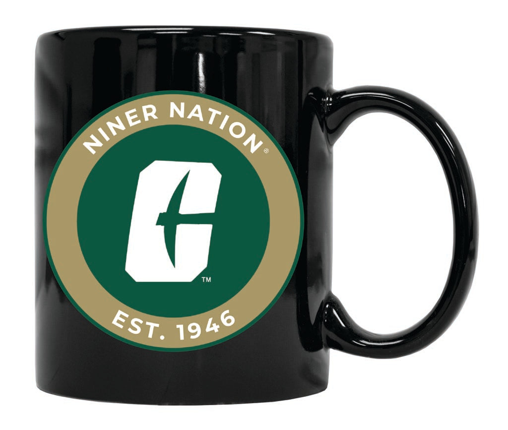 North Carolina Charlotte Forty-Niners 12 oz Black Ceramic Coffee Mug Circle Design Officially Licensed Collegiate Product 4-Pack