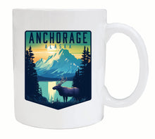 Load image into Gallery viewer, Anchorage Alaska Moose and Mountains Design Souvenir 12 oz Ceramic Coffee Mug
