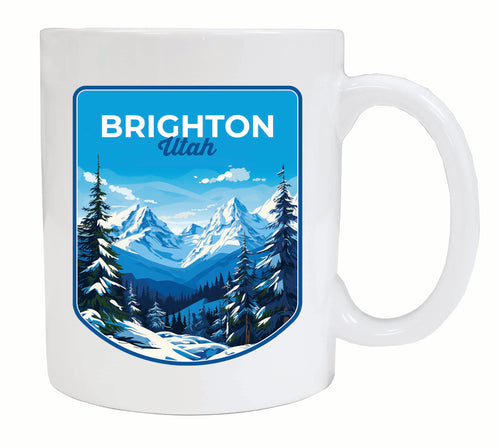 Brighton Utah Ski Resort Mountain Design Souvenir 12 oz Ceramic Coffee Mug White 4-Pack