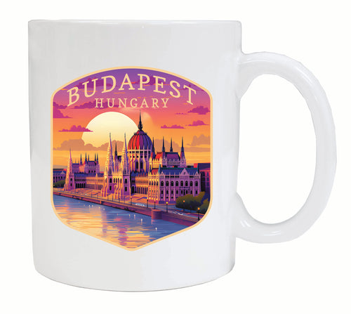 Budapest Hungary Parliament Building Design Souvenir 12 oz Ceramic Coffee Mug White 4-Pack