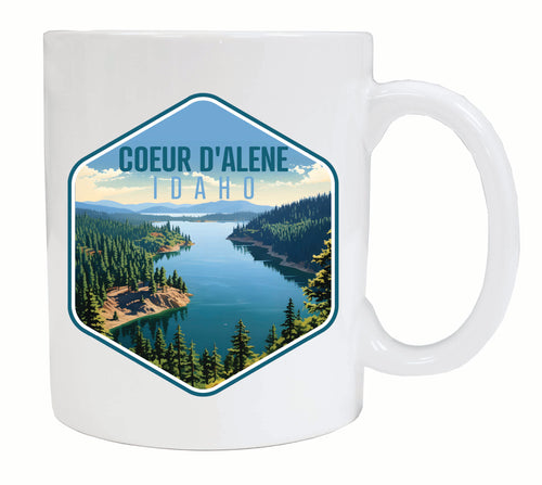 Coeur D'Alene Idaho Aerial Lake Design Souvenir 12 oz Ceramic Coffee Mug White 4-Pack