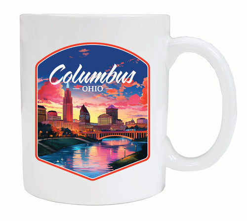 Columbus Ohio Sunset Cityscape Design Souvenir 12 oz Ceramic Coffee Mug White 4-Pack