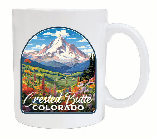 Crested Butte Mountain Colorado Wildflowers Design Souvenir 12 oz Ceramic Coffee Mug White 4-Pack